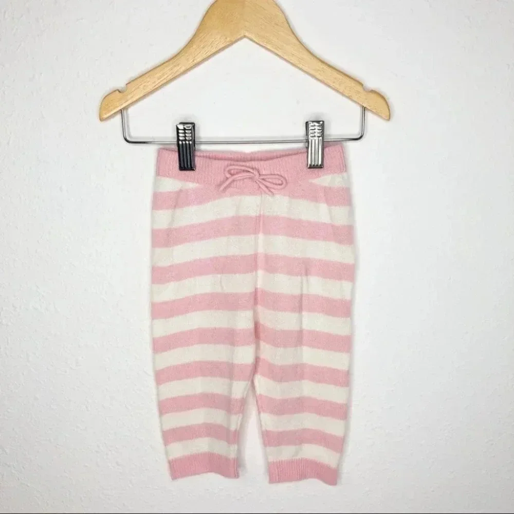 Nordstrom Baby jacket & pants set sweater knit angora pink stripe‎ size 6 months